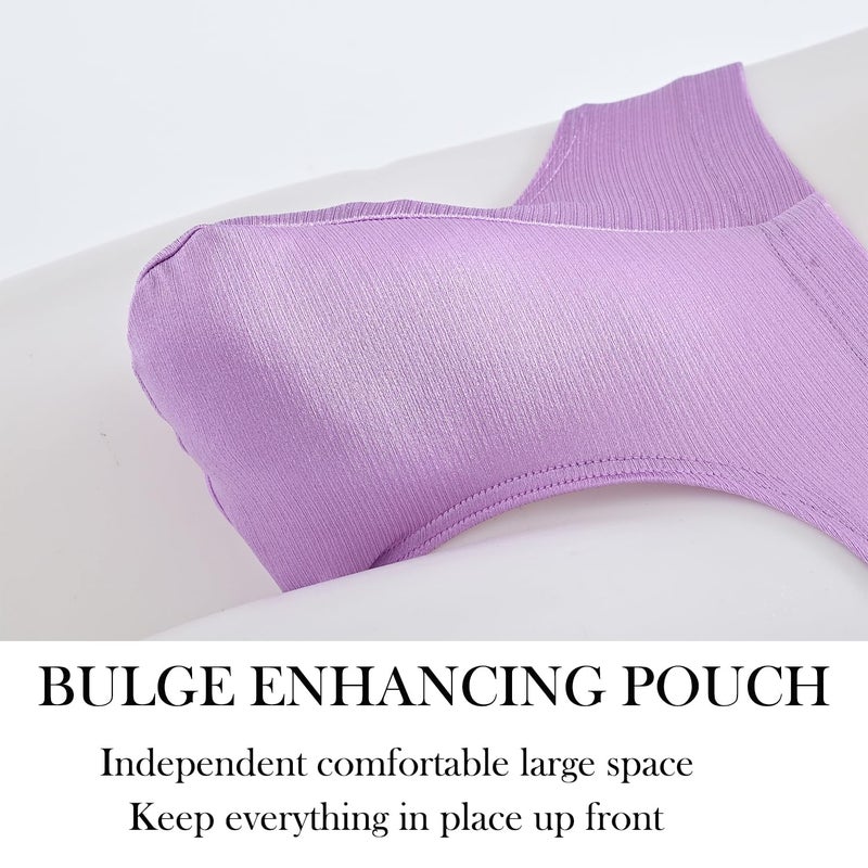 ZONBAILON Mens Sexy Bulge Enhancing Briefs Underwear Low Rise Ice Silk Big Ball Pouch Underpants Purple 2XL - Image 3